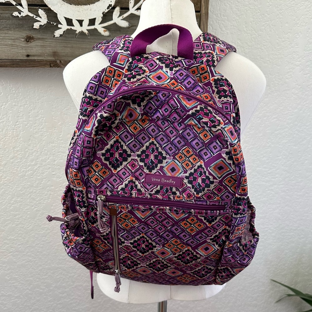 Vera Bradley purple backpack zipper‎ with side pouch detail adjustable